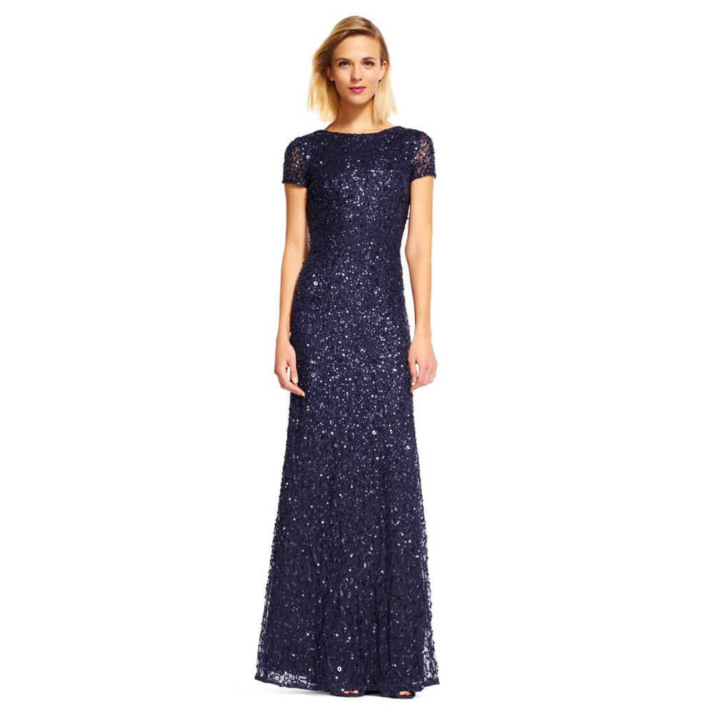 Adrianna Papell scoop back sequin gown